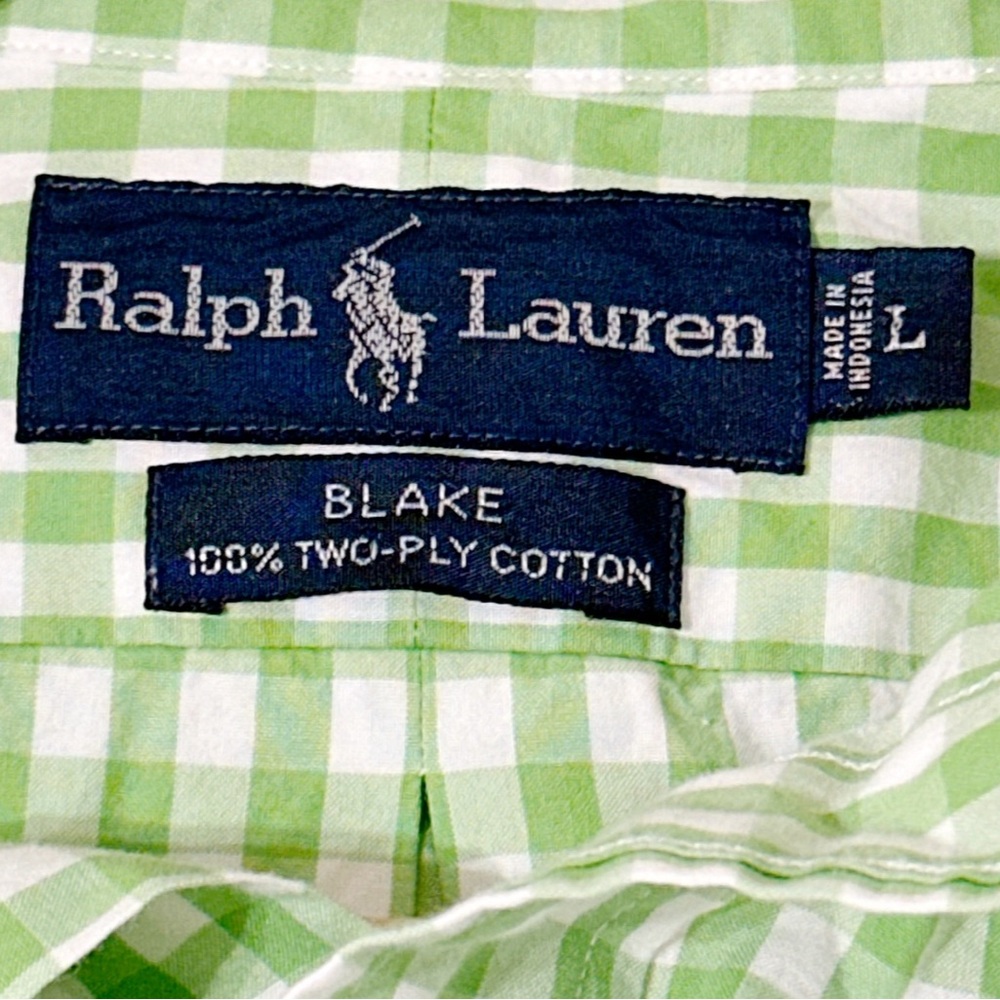 Ralph Lauren Green Checkered Men's Square Bottom Button Shirt - Large - Picture 3 of 4
